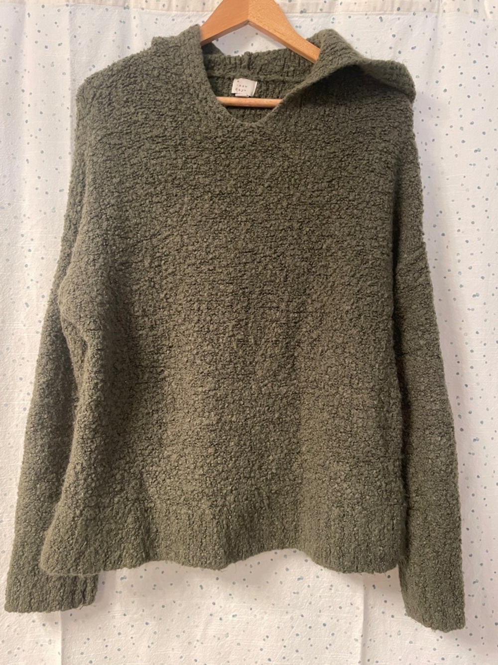a new day Olive Green Bouclé V-Neck Hoodie Sweater